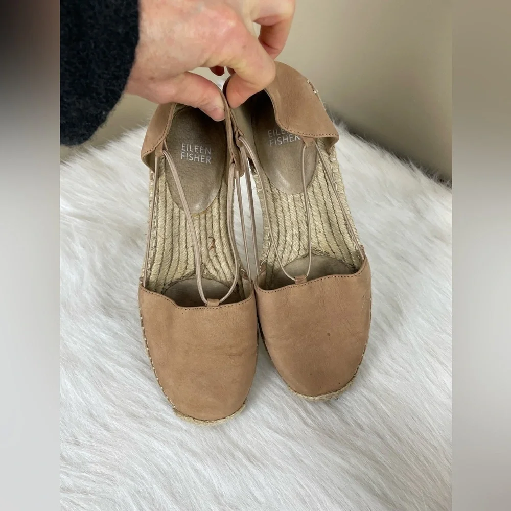 Eileen Fisher Lee Nubuck Leather Tan Espadrille Flats 8.5